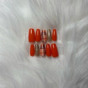 Vibrant Orange and Gold Press-On Nails